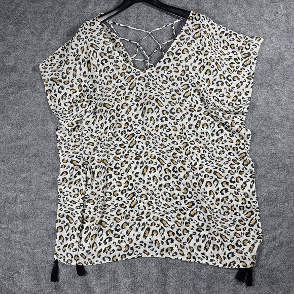 Other - Palisades Beach Club Animal Print Scoop Neck Swim Cover-Up Top Size XL Feline